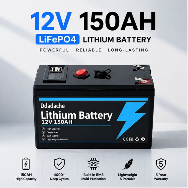 EU-Lagerbestand: 12 Volt 150AH LiFePO4 Lithium-Batterie mit USB-Ausgang, Wiederaufladbare Solar-Speicherbatterie für Fischfinder, Boote, Marine, Camping und Netzunabhängige Solarsysteme