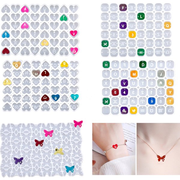 Square Heart Letter Number Silicone Molds Charms Pendant Epoxy Resin Alphabet Bead Mold for DIY Bracelet Jewelry Making Supplies