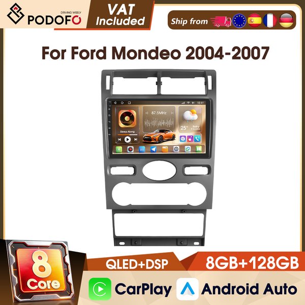 Podofo 9" Universal 8-Core 8+128G 2 Din Autoradio Stereo für Ford Mondeo 2004-2007 4G Auto-Multimedia-Videoplayer WIFI GPS FM RDS IPS-Bildschirm Autoradio
