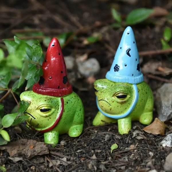 Kreativer Partyhut, niedliche kleine Froschstatue, Garten- und Hofdekoration, als Halloween-Geschenk für Freunde