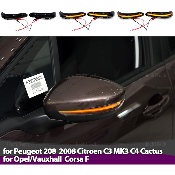Clignotant LED dynamique pour miroir fluide, 2 pièces, style de voiture pour Peugeot 208 2008 12-22 citroën C3 MK3 C4 Cactus Opel Corsa F
