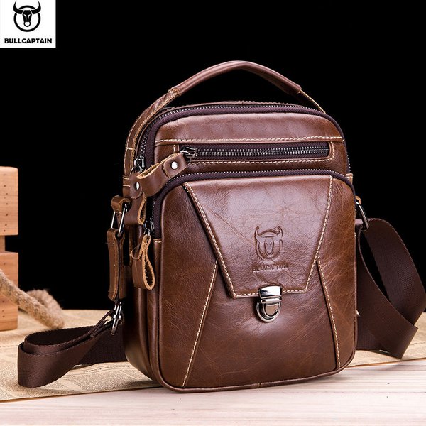 BULLCAPTAIN Echtes Leder Herrentasche Einzelne Umhängetasche Umhängetasche Herren Messenger Bag