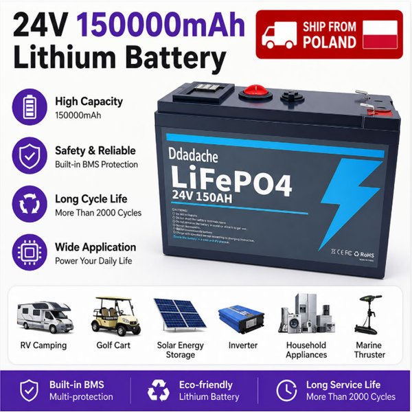 24V 150Ah Lithium-Solarbatterie mit integriertem BMS, Deep-Cycle-Funktion für Wohnmobile, Boote, Kabinen und Solaranlagen