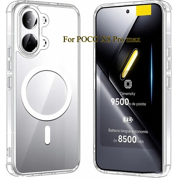 For Magsafe Acrylic Case for Xiaomi POCO X8 Pro Max X8pro Magnetic Car Holder Clear Shockproof Phone Cover for Redmi Turbo5 Max