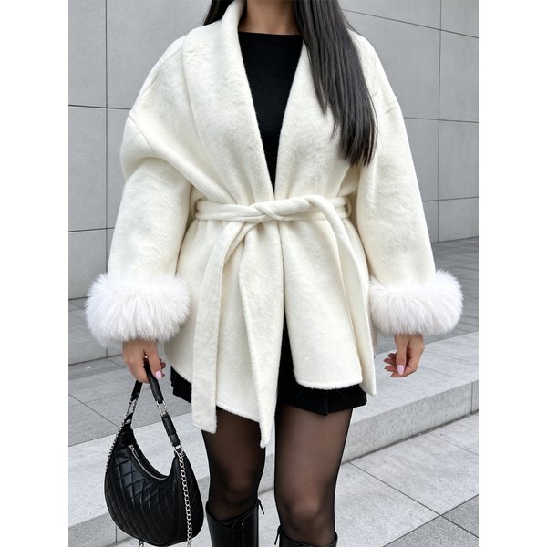 Tossy Fox Fur Wool Overcoat Women's Short Coat Office Lady Elegant Double-sided Woolen Coat 2026 New Cardigan Jackets Loose Wool