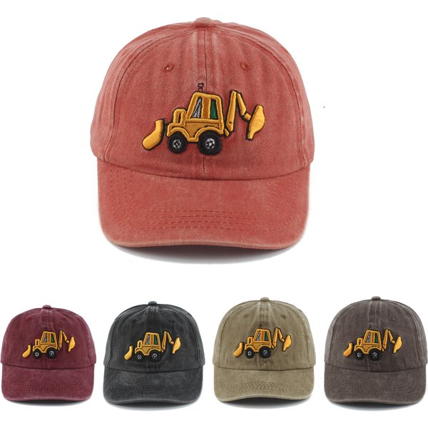 New Washed Cotton Baby Baseball Caps Cartoon Excavator Embroidery Kids Cap Outdoor Summer Snapback Hats For Boys Girls