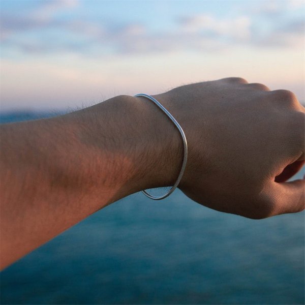 Couples Men Women Gold Color Bracelets for Women Stainless Steel Snake Link Chain Lobster Clasp Snap Button Jewelry