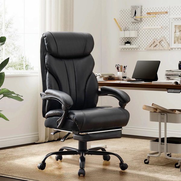 Heavy Duty Executive Office Chair with Footrest, High Back Ergonomic PU Leather Computer Desk Chair, 500 lbs Capacity Reclining Swivel Chair with Adjustable Height & Lumbar Support for Home Office