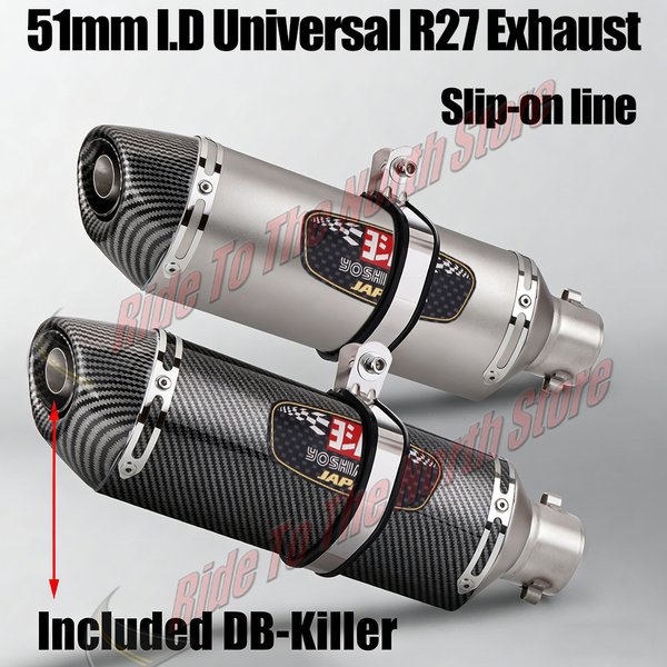 51mm entrée universelle R27 moto tuyau d'échappement silencieux évasion pour MT07 R3 GSX250R CB400X Ninja400 Etc yoshi tuyau d'échappement