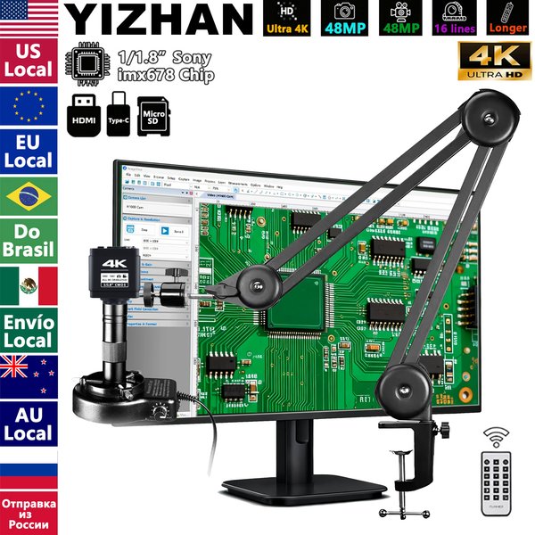 Microscope numérique YIZHAN 4K avec logiciel, capteur CMOS IMX678 IMX415, microscope électronique 150X pour soudure de PCB / réparation de téléphones, Plus d'espace sous l'objectif