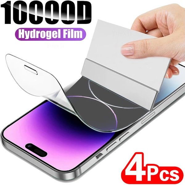 Protecteur d'écran en film hydrogel, couverture complète, pas de verre, iPhone 11 12 13 14 15 Pro Max X XS MAX Poly 6 7 8, 4 pièces