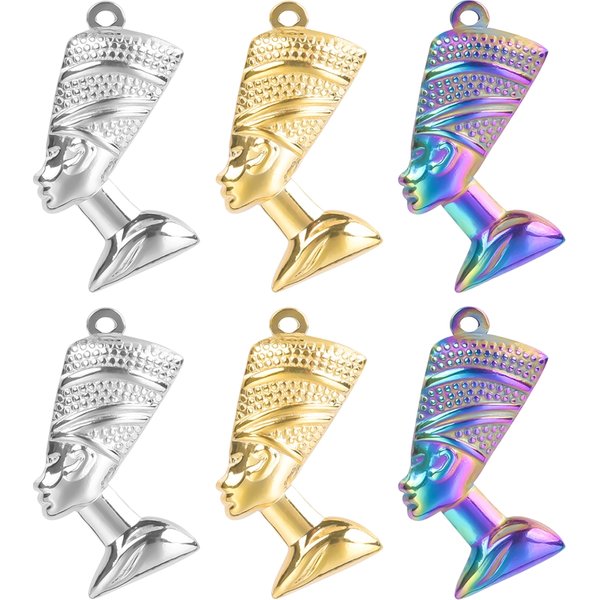 5pcs Vintage Egyptian Queen Nefertiti Head Charms Stainless Steel Egypt Pharaoh Pendant Charms For DIY Jewelry Making Wholesale