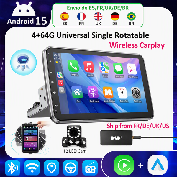 ESSGOO Android 15 10,1 Zoll Universelles Einzel-Drehbares Autoradio Carplay Multimedia-Player GPS-Navigation Automotive Stereo Bluetooth