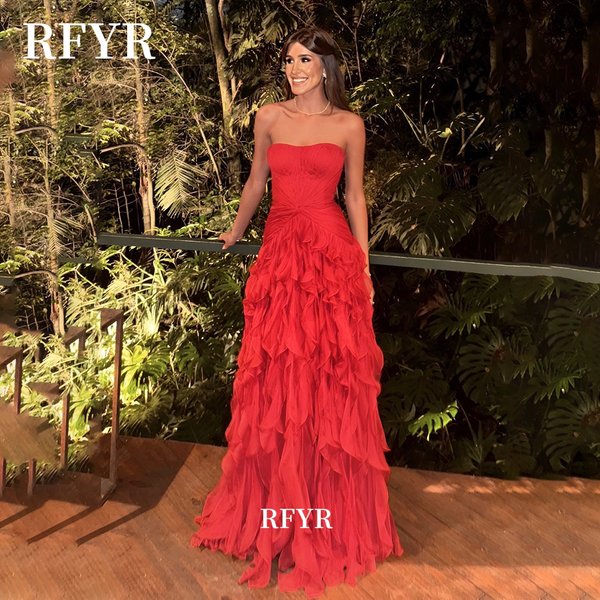 RFYR Ruffles Prom Dress Party Dress Chiffon A Line Evening Dress Detachable Shawl Women Celebrity Gala Dress Vestidos Customized