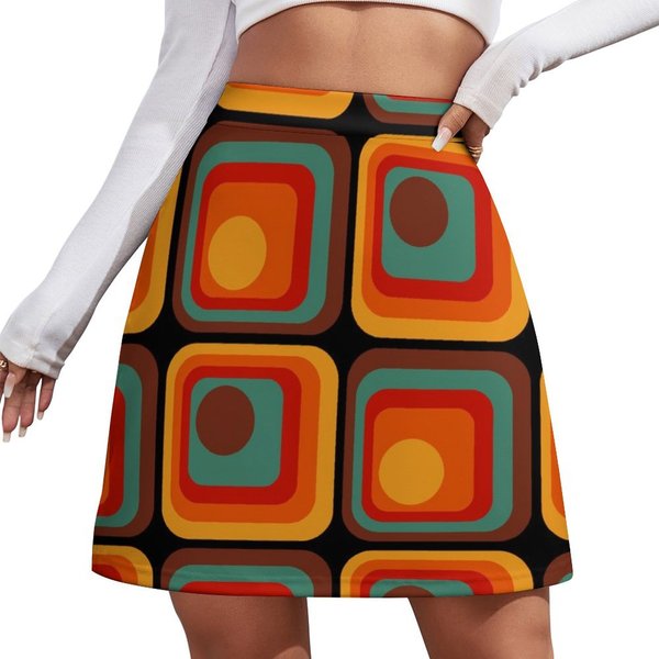 Retro geometrisches Farbverlaufsmuster mit quadratischen und kreisförmigen Formen 222 Minirock Kleidung Röcke Sommerkleid Minirock