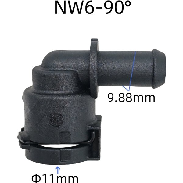 Hochwertige NW6-Wasserrohrverschraubungen mit schwarzem Anschluss, 90 Grad, 1 Stück