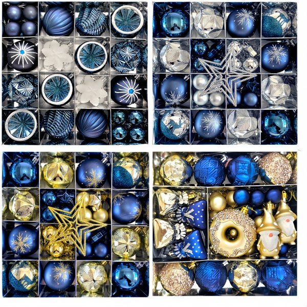 Ensemble de décorations de Noël série bleue, ornements de Noël peints à la main, étoile de sommet d'arbre, boules suspendues, décorations du Nouvel An 2026