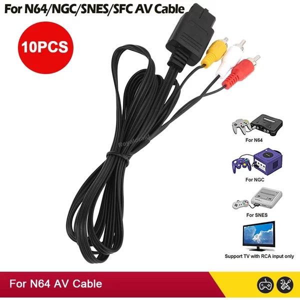 10 Stück 1,8 m AV-Kabel, Composite-Video-Kabel, 6 Fuß lang, kompatibel mit N64/GameCube/SNES/SFC TV-Spielkonsole, AV-Kabel