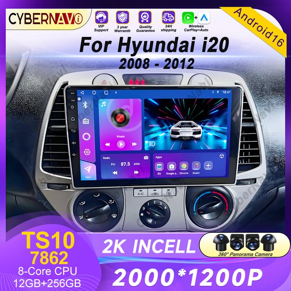 Android 16 Carplay pour Hyundai i20 2008 2009 2010 2011 2012 autoradio stéréo lecteur multimédia vidéo GPS 4G WIFI BT écran tactile