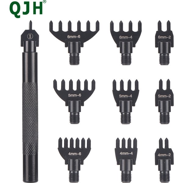 QJH 4/5/6mm Replaceable Diamond Shaped Metal Steel Hole Punch Manual DIY Electroplating Polishing Hole Punch Tool (2/4/6 Tooth)