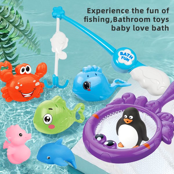 Jouets de bain jeux de pêche avec filet à poisson gicler poissons crabe piscine temps de bain baignoire jouet pour tout-petits bébé enfants infantile filles garçons âge