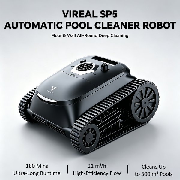 SP5 Kabelloser Roboter-Poolreiniger, 180 Minuten Laufzeit, Boden-, Wand- und Wasserlinienreinigung, 4 Reinigungsmodi, Intelligente Rückkehrfunktion, Poolsauger für Einbaupools bis zu 300 cm ㎡