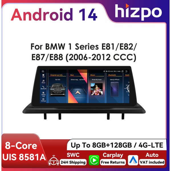 10,25 Zoll Hizpo Android Auto Autoradio für BMW 1er 2006 - 2012 E81 E82 E87 E88 CCC CIC Intelligenter CarPlay-Bildschirm 4G WiFi BT GPS Navi