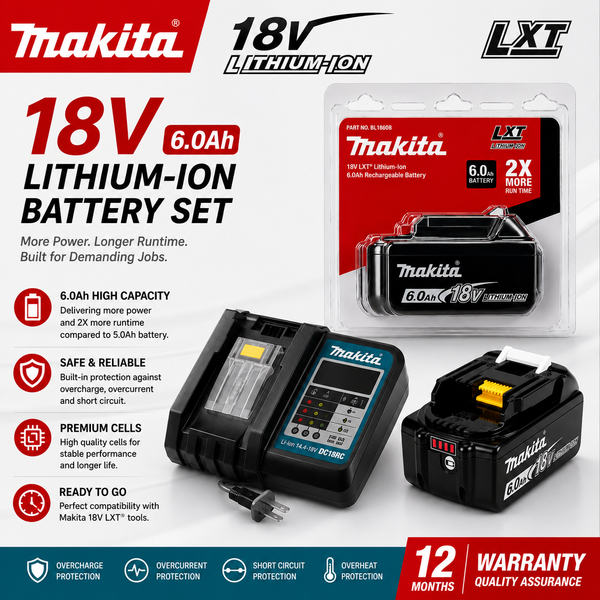 6,0Ah 18V Original Lithium-Akku für Makita LXT System DHR140 DAS180 DHP489 DDF487 DGA404 DTD173 Universeller Makita Akku für Akku-Schleifer, Bohrmaschine und Schlagschrauber