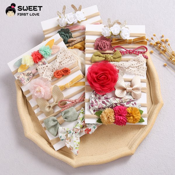 Haarbänder-Sets, Kampffarbe, Multi-Stil, Schleife, Stirnband, weiches Nylon, elastische Haarbänder für Babys, Haar-Accessoires, 10 Stück/Set