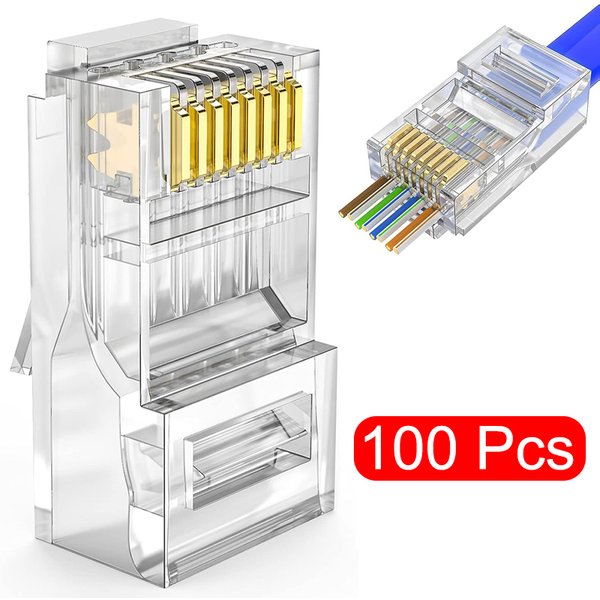 100 sztuk/partia RJ45 CAT6 CAT5e Przelotowe Złącza Kryształowe Złote 8P8C Zaciskane UTP Standardowe Ethernet Sieciowe Wtyki Modularne