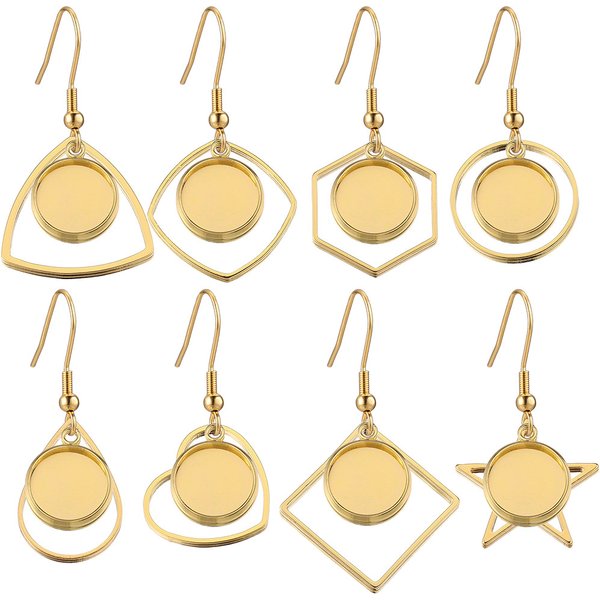 10pcs/Lot Gold Plated Stainless Steel Earrings Hook Cabochon Blank Base 12mm Glass Resin Tray DIY Jewelry Making Supplies Charms