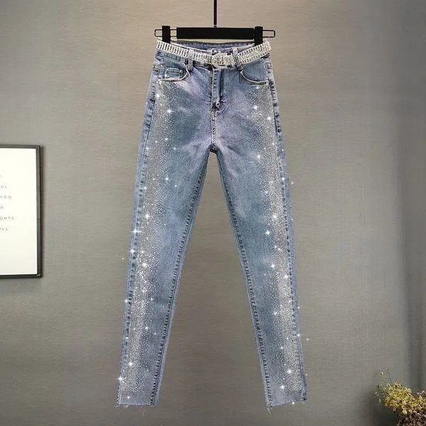 Jean Slim élastique taille haute pour femmes, surdimensionné 5XL, nouveau pantalon crayon Slim Vintage diamants, décontracté, longueur cheville, Denim