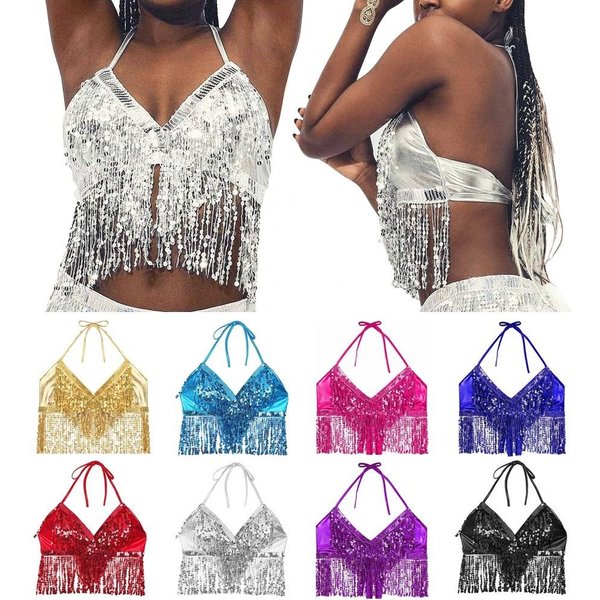 Vêtements de danse du ventre à franges à paillettes pour adultes, soutien-gorge licou, vêtements de scène, olympiques de spectacle pour la thaïxiété, l'Inde, les vêtements arabes, la performance en