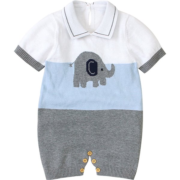 Wholesale Popular Knitted Print Doll Collar Short Sleeve Newborn Baby Girls Onesie For Summer Infant Pajamas Clothes Rompers