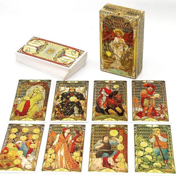 78 pièces/ensemble-jeu de société de cartes de tarot Golden Art Nouveau Tarot, jeu de cartes de décompression d'art doré