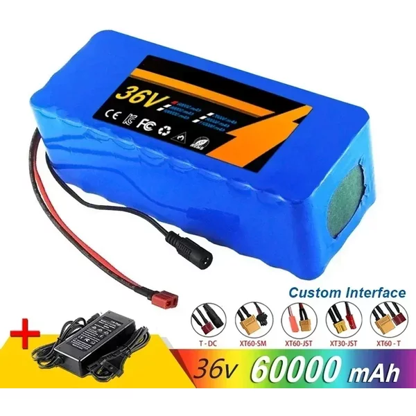 10S4P 36 V 60000 mAh Lithium-Batterie Elektroroller 18650 Akku + kostenloses Ladegerät