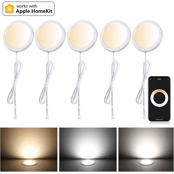 3, 6 ou 9 pièces - Éclairage LED rond WiFi Homekit CCT sous armoire, 2700-6500K, double blanc, pour placard, armoire, vitrine