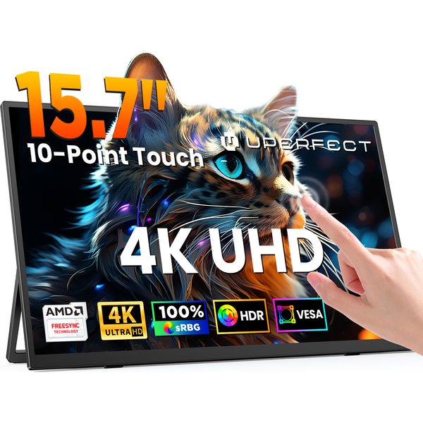 UPERFECT UColor J1 15,7 Zoll 4K 10-Punkt-Touchscreen tragbarer Monitor UHD 3840 × 2160 HDR Freesync 350Nits IPS-Bildschirm USB-C Plug & Play hochauflösender Gaming DIisplay für Laptop PC Mac PS5