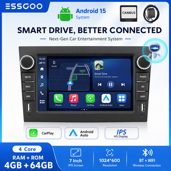 ESSGOO Android 15 autoradio sans fil Carplay pour Opel Astra H J 2004 Vectra Vauxhall Antara double USB voiture stéréo GPS WiFi