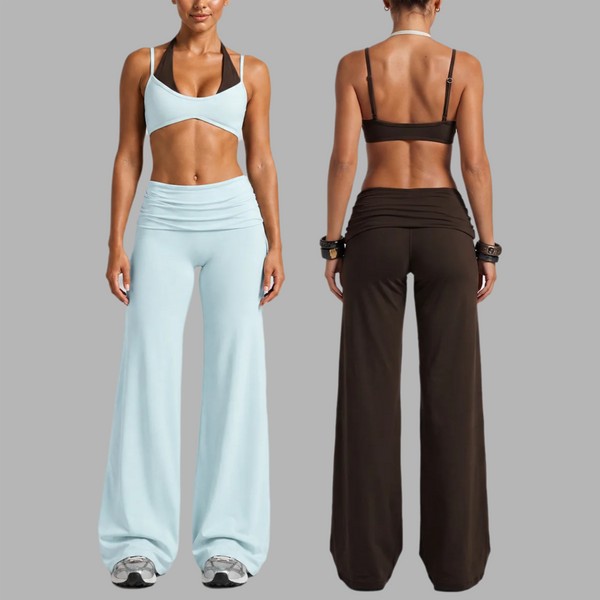 Ensemble de yoga pour femme : Soutien-gorge de sport à bretelles réglables effet deux pièces et pantalon long à séchage rapide pour la course, la gym et l'entraînement