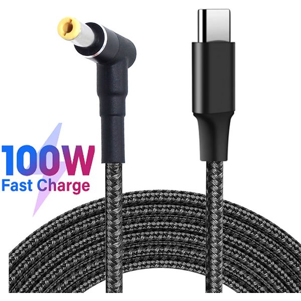 100W Type C to 5.5x2.5mm Male Converter Cable DC Notebooks USB C PD Fast Charging Cord for Asus Lenovo Toshiba Laptop (18-20V)