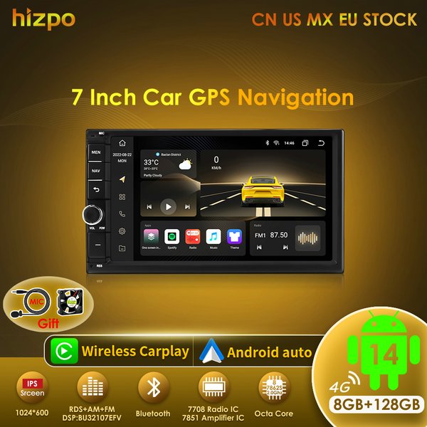 Hizpo 2din 7-Zoll CarPlay Android 14 Auto Universal Autoradio Bluetooth FM-Radio für Nissan Toyota Volkswagen Autoradio 8G 128G
