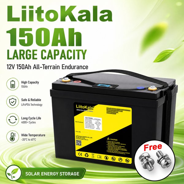 LiitoKala 12V 150Ah 200Ah LiFePO4 Batterie mit LCD-Display, Lithium-Eisenphosphat-Akku mit hoher Zyklenfestigkeit, wiederaufladbar, eingebautem BMS für Wohnmobile, Camping, Boote, Marine,