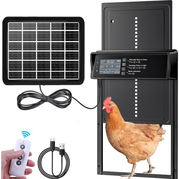 Automatic Chicken Coop Door Opener Solar Powered Chicken House Gate Light Sensor Remote Control Waterproof Pet Flap Accessories