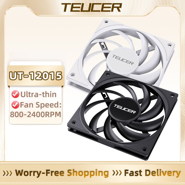 TEUCER UT-12015 PC-Gehäuselüfter, 120 mm, ultradünner Lüfter, 15 mm Dicke, 4-polig, PWM, 800–2400 U/min, leiser CPU-Kühler, Lüfter