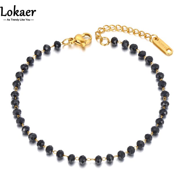 Lokaer mode noir CZ cristal Bracelet à breloques pour femmes filles en acier inoxydable lien chaîne bohême plage fête bijoux B21105