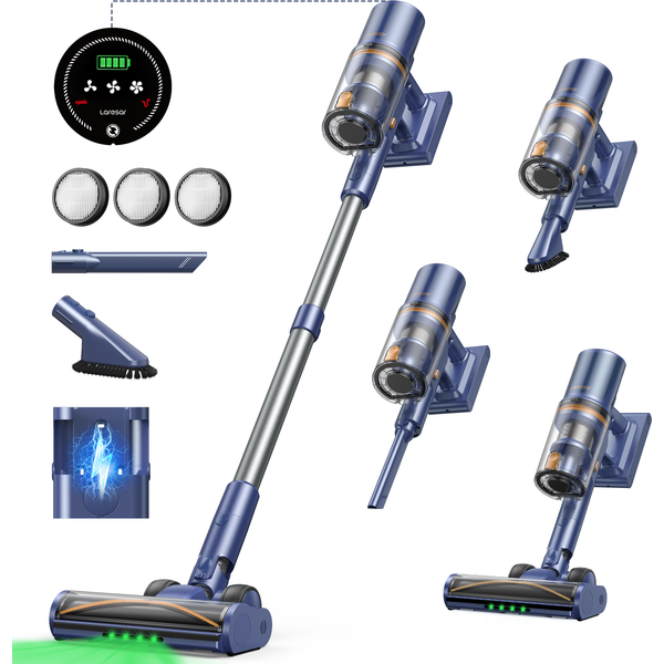 Laresar V11 NEW 650W 75000PA Ultra-Strong Cordless Vacuum Cleaner,90 Min Long Runtime,Removable Battery & Smart Display Vacuum