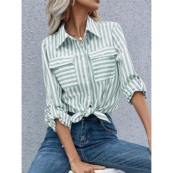 Damen Frühjahr/Sommer 2024, neues gestreiftes einreihiges Langarmshirt für Damen, elegante und jugendliche, stilvolle Bluse für Damen