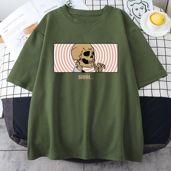 Shhh-T-shirt à Manches Courtes en Coton pour Homme, Surdimensionné, Décontracté