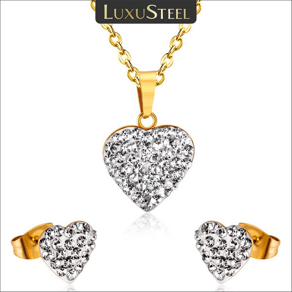 Luxusteel nouveau coeur cubique zircone ensembles de Bijoux de mariage femmes/fille en acier inoxydable couleur or Collier ras du cou Collier Bijoux
